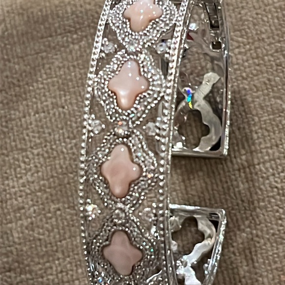 Judith Ripka Sterling Silver Diamonique & Pink Mother of Pearl Cuff Bracelet - Picture 6 of 13